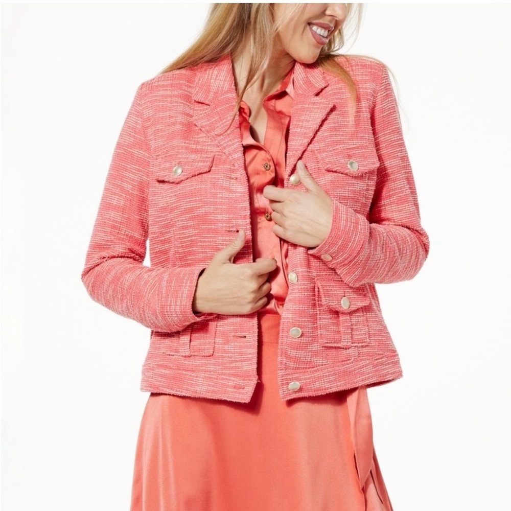 Jaclyn Smith Pink Tweed Blazer Jacket with Metallic Gold Accents Size Small